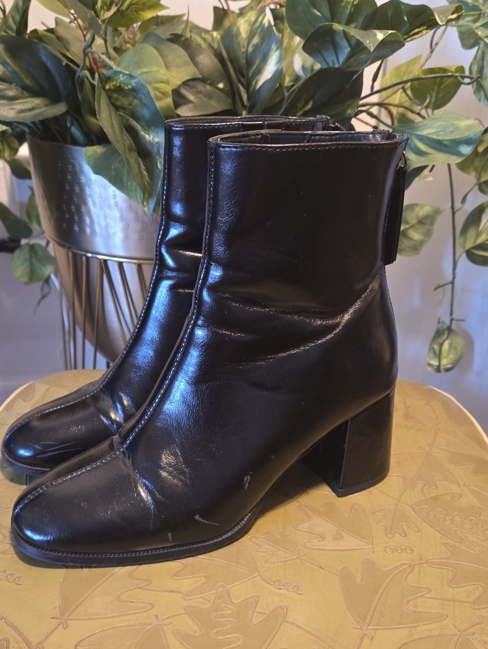 Vero Moda Black Leather Block Heel Ankle Boots